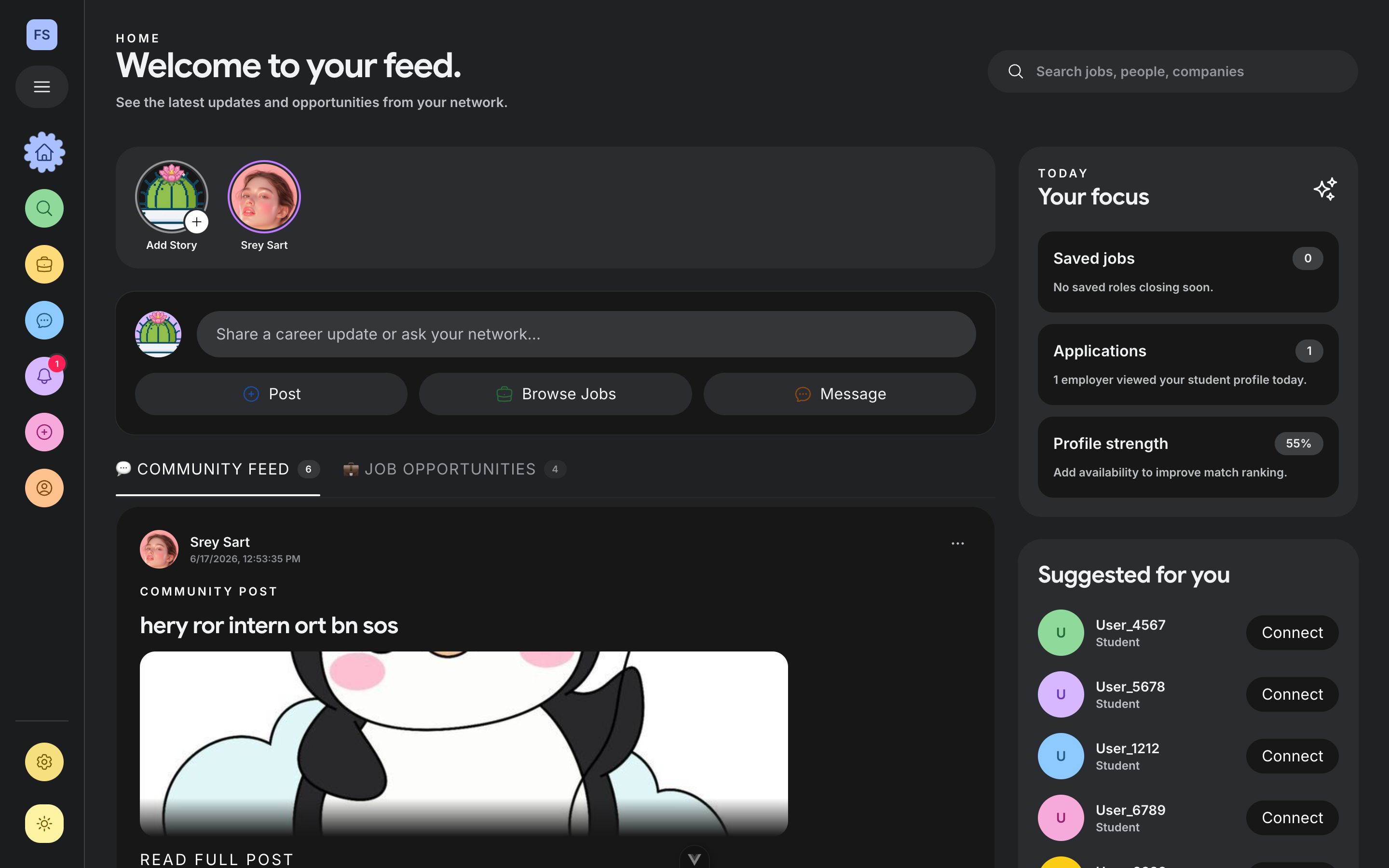 FirstStep home in dark theme