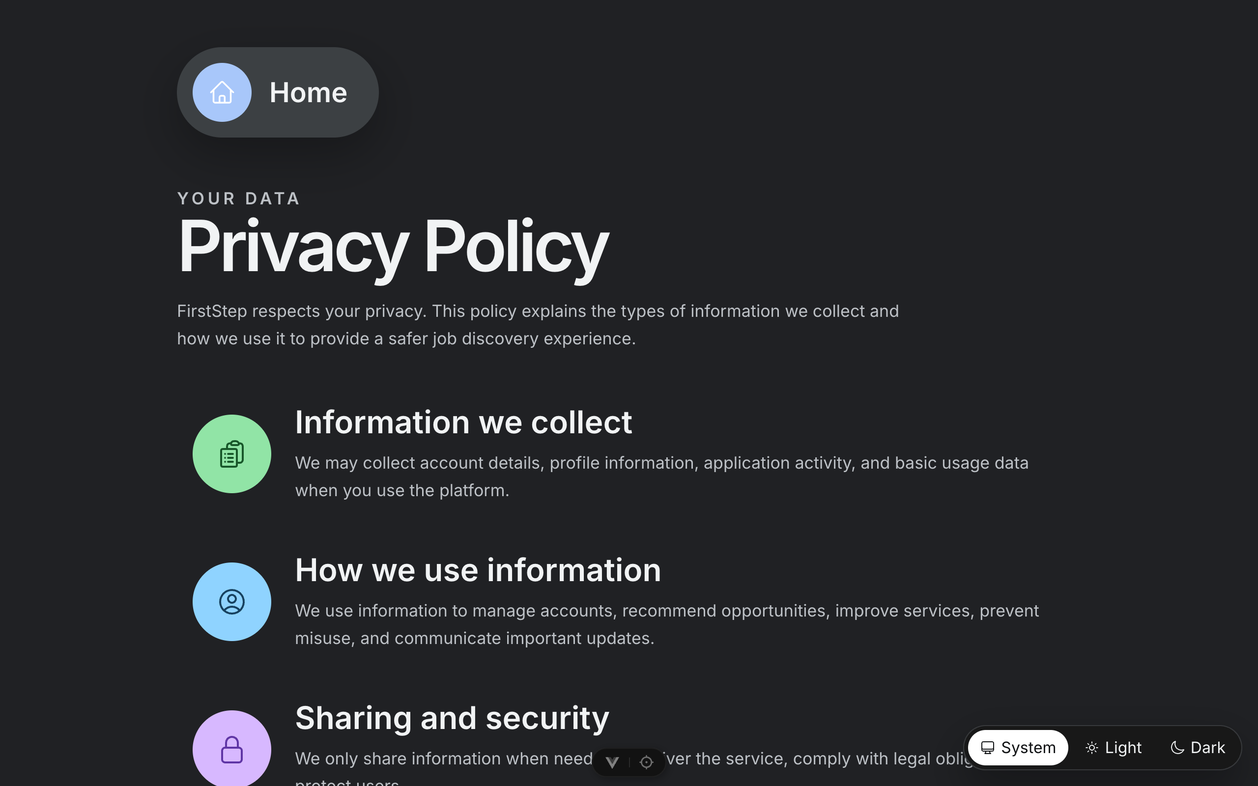 Privacy policy page